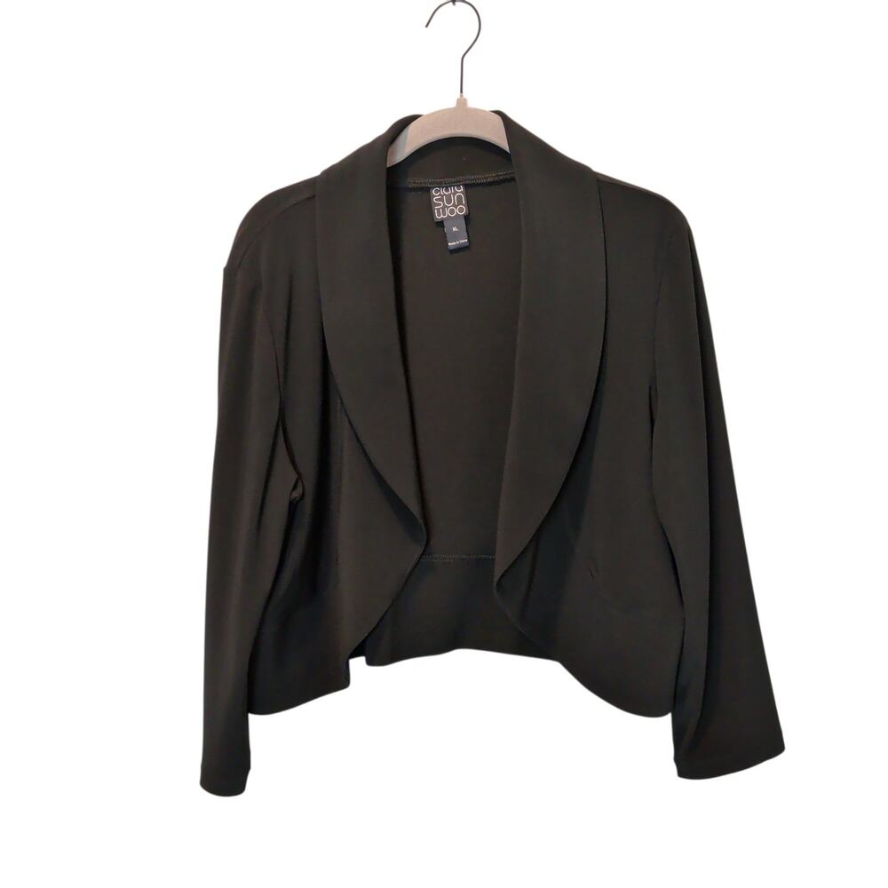 Clara Sun Woo Women's Sz XL Cropped Black Slinky Bolero Cardigan Open Front